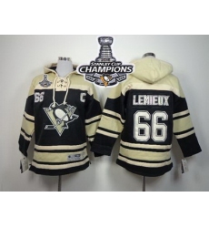 Penguins #66 Mario Lemieux Black Sawyer Hooded Sweatshirt 2016 Stanley Cup Champions Stitched Youth NHL Jersey