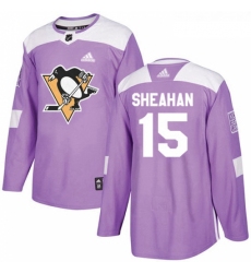 Youth Adidas Pittsburgh Penguins 15 Riley Sheahan Authentic Purple Fights Cancer Practice NHL Jersey 