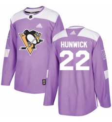 Youth Adidas Pittsburgh Penguins 22 Matt Hunwick Authentic Purple Fights Cancer Practice NHL Jersey 