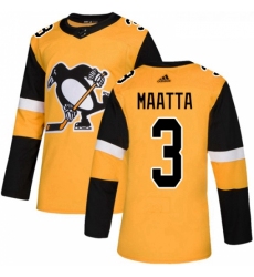 Youth Adidas Pittsburgh Penguins 3 Olli Maatta Authentic Gold Alternate NHL Jersey 