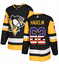 Youth Adidas Pittsburgh Penguins 62 Carl Hagelin Authentic Black USA Flag Fashion NHL Jersey 