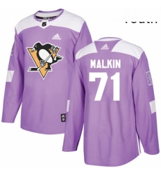 Youth Adidas Pittsburgh Penguins 71 Evgeni Malkin Authentic Purple Fights Cancer Practice NHL Jersey 