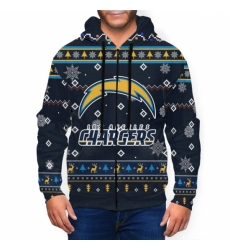 Chargers Team Christmas Ugly Mens Zip Hooded Sweatshirt