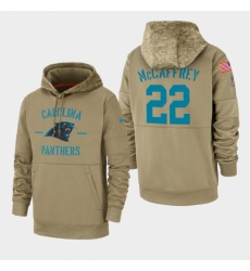 Mens Carolina Panthers 22 Christian McCaffrey 2019 Salute to Service Sideline Therma Pullover Hoodie Tan