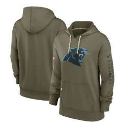 Women Carolina Panthers 2022 Olive Salute To Service Therma Performance Pullover Hoodie