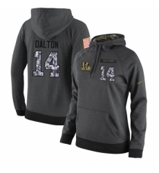 NFL Womens Nike Cincinnati Bengals 14 Andy Dalton Stitched Black Anthracite Salute to Service Player Performance Hoodie