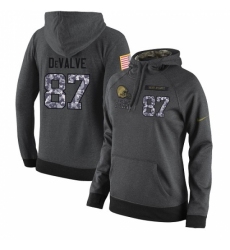 NFL Womens Nike Cleveland Browns 87 Seth DeValve Stitched Black Anthracite Salute to Service Player Performance Hoodie