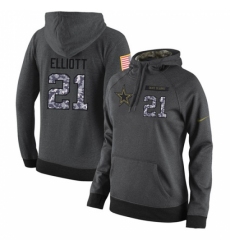 NFL Womens Nike Dallas Cowboys 21 Ezekiel Elliott Stitched Black Anthracite Salute to Service Player Performance Hoodie