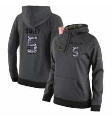 NFL Womens Nike Dallas Cowboys 5 Dan Bailey Stitched Black Anthracite Salute to Service Player Performance Hoodie