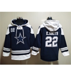 Men Dallas Cowboys 22 Emmitt Smith Navy Ageless Must Have Lace Up Pullover Hoodie
