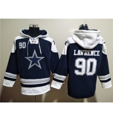 Men Dallas Cowboys 90 Demarcus Lawrence Navy Ageless Must Have Lace Up Pullover Hoodie