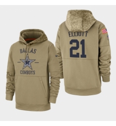 Mens Dallas Cowboys 21 Ezekiel Elliott 2019 Salute to Service Sideline Therma Pullover Hoodie Tan