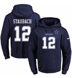 NFL Mens Nike Dallas Cowboys 12 Roger Staubach Navy Blue Name Number Pullover Hoodie