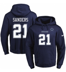 NFL Mens Nike Dallas Cowboys 21 Deion Sanders Navy Blue Name Number Pullover Hoodie