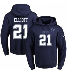 NFL Mens Nike Dallas Cowboys 21 Ezekiel Elliott Navy Blue Name Number Pullover Hoodie