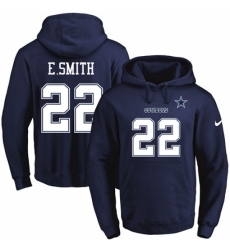NFL Mens Nike Dallas Cowboys 22 Emmitt Smith Navy Blue Name Number Pullover Hoodie