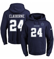 NFL Mens Nike Dallas Cowboys 24 Morris Claiborne Navy Blue Name Number Pullover Hoodie