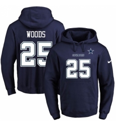 NFL Mens Nike Dallas Cowboys 25 Xavier Woods Navy Blue Name Number Pullover Hoodie