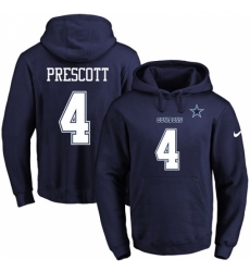 NFL Mens Nike Dallas Cowboys 4 Dak Prescott Navy Blue Name Number Pullover Hoodie