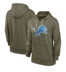 Women Detroit Lions 2022 Olive Salute To Service Therma Performance Pullover Hoodie