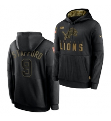 Men Detroit Lions 9 Matthew Stafford 2020 Salute To Service Black Sideline Performance Pullover Hoodie