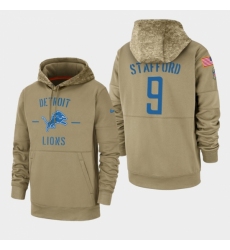Mens Detroit Lions 9 Matthew Stafford 2019 Salute to Service Sideline Therma Pullover Hoodie Tan