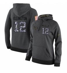 NFL Womens Nike Houston Texans 12 Bruce Ellington Stitched Black Anthracite Salute to Service Player Performance Hoodie