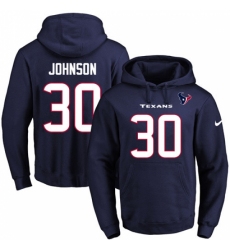 NFL Mens Nike Houston Texans 30 Kevin Johnson Navy Blue Name Number Pullover Hoodie