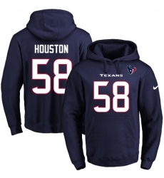 NFL Mens Nike Houston Texans 58 Lamarr Houston Navy Blue Name Number Pullover Hoodie