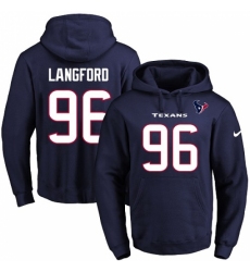 NFL Mens Nike Houston Texans 96 Kendall Langford Navy Blue Name Number Pullover Hoodie