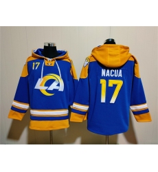 Men Los Angeles Rams 17 Puka Nacua Blue Ageless Must Have Lace Up Pullover Hoodie