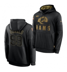 Men Los Angeles Rams 99 Aaron Donald 2020 Salute To Service Black Sideline Performance Pullover Hoodie