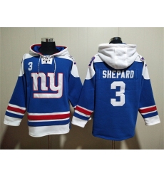 Men New York Giants 3 Sterling Shepard Blue Lace Up Pullover Hoodie