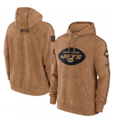Men New York Jets 2023 Brown Salute To Service Pullover Hoodie