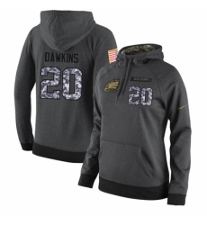NFL Womens Nike Philadelphia Eagles 20 Brian Dawkins Stitched Black Anthracite Salute to Service Player Performance Hoodie