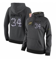 NFL Womens Nike Philadelphia Eagles 34 Donnel Pumphrey Stitched Black Anthracite Salute to Service Player Performance Hoodie