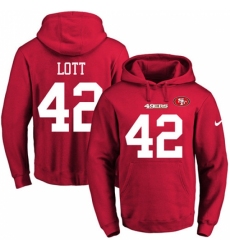 NFL Mens Nike San Francisco 49ers 42 Ronnie Lott Red Name Number Pullover Hoodie