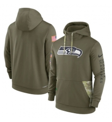 Men Seattle Seahawks 2022 Olive Salute To Service Therma Performance Pullover Hoodie