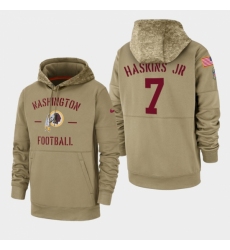 Mens Washington Redskins 7 Dwayne Haskins Jr 2019 Salute to Service Sideline Therma Pullover Hoodie Tan