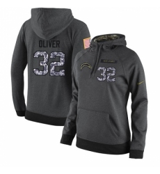 NFL Womens Nike Los Angeles Chargers 32 Branden Oliver Stitched Black Anthracite Salute to Service Player Performance Hoodie