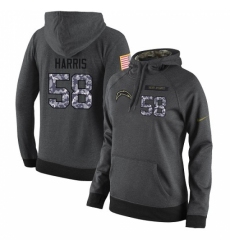 NFL Womens Nike Los Angeles Chargers 58 Nigel Harris Stitched Black Anthracite Salute to Service Player Performance Hoodie