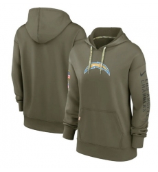 Women Los Angeles Chargers 2022 Olive Salute To Service Therma Performance Pullover Hoodie