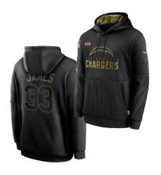Men Los Angeles Chargers 33 Derwin James 2020 Salute To Service Black Sideline Performance Pullover Hoodie