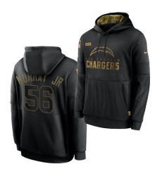 Men Los Angeles Chargers 56 Kenneth Murray Jr  2020 Salute To Service Black Sideline Performance Pullover Hoodie