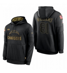 Men Los Angeles Chargers 81 Mike Williams Black 2020 Salute To Service Sideline Performance Pullover Hoodie