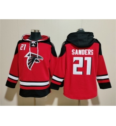 Men Atlanta Falcons 21 Deion Sanders Red Ageless Must Have Lace Up Pullover Hoodie