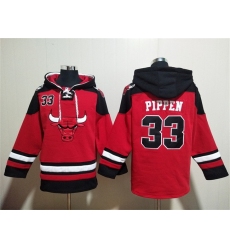 Men Chicago Bulls 33 Scottie Pippen Red Black Ageless Must Have Lace Up Pullover Hoodie