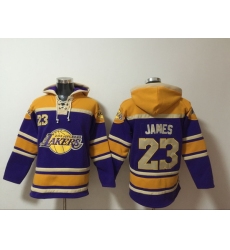Men's Los Angeles Lakers #23 Lebron James Purple Lace-Up Pullover Hoodie