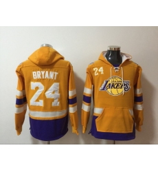 Men's Los Angeles Lakers #24 Kobe Bryant Yellow Lace-Up Pullover Hoodie