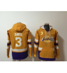 Men's Los Angeles Lakers #3 Anthony Davis Yellow Lace-Up Pullover Hoodie